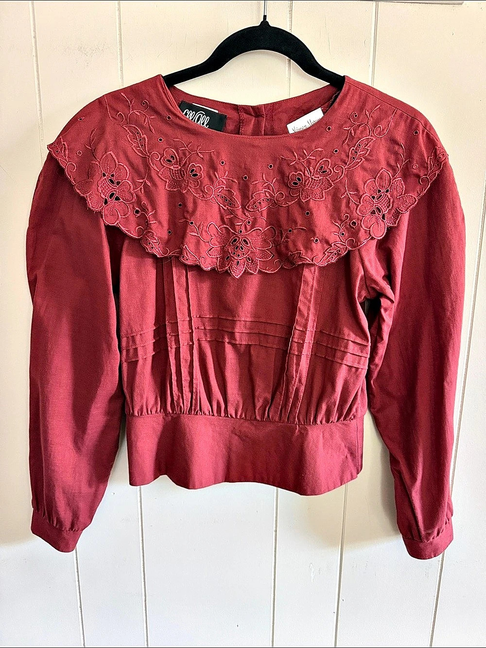 Sue Wong Vintage Scalloped Embroidered Top XS Burgundy Edwardian Victorian